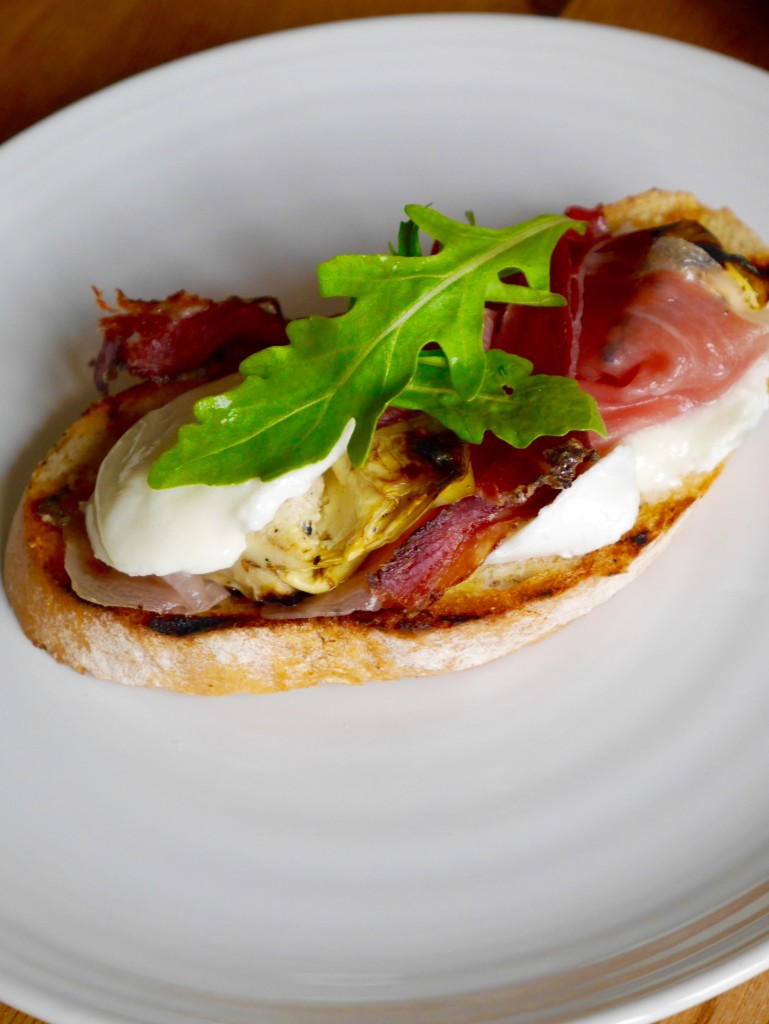 Speck, Mozzarella and Artichoke Bruschetta