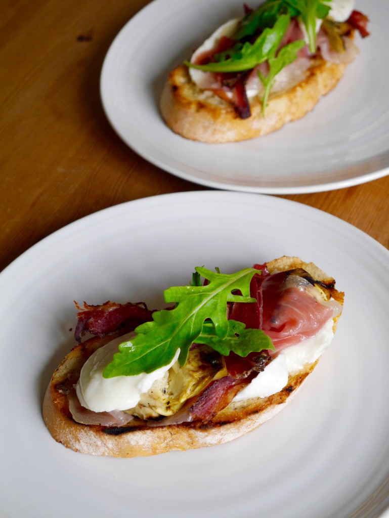Speck, Mozzarella and Artichoke Bruschetta